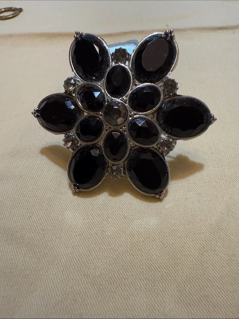 Women's Black, Topaz color and silver Flower Cocktail Brooch